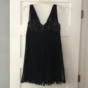 BCBG Max Azria Lace and Fringe Babydoll Dress